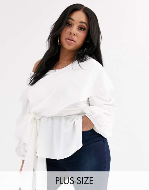 White plus shop size bardot top