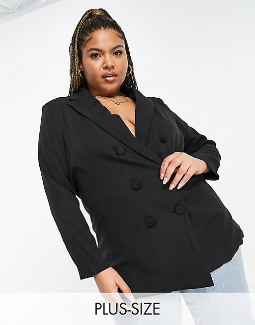 Women Koco & K Plus longline blazer in black 