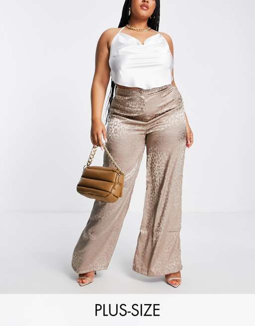Koco & K Plus - Pantalon large décontracté en satin à imprimé léopard - Mauve