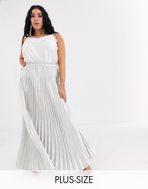 Koco & K Plus pleated maxi skirt in silver