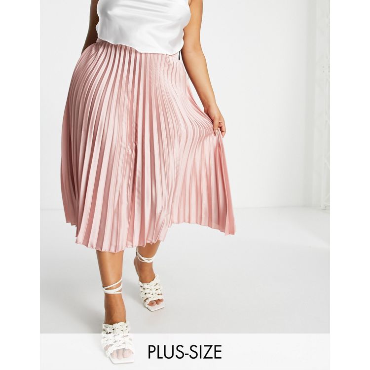 Plus Pink Pleated Midi Skirt