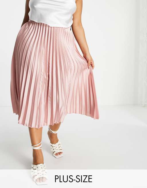 Koco K Plus satin pleated midi skirt in pink ASOS