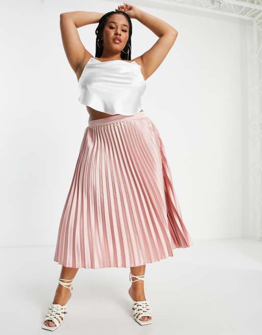 Koco K Plus satin pleated midi skirt in pink ASOS