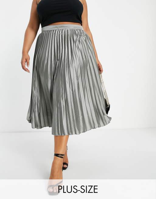 Koco K Plus satin pleated midi skirt in silver ASOS