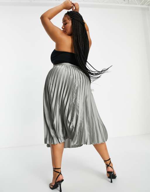 Koco K Plus satin pleated midi skirt in silver ASOS