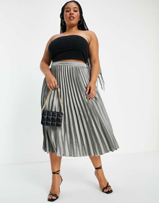 Satin pleated shop midi skirt grey