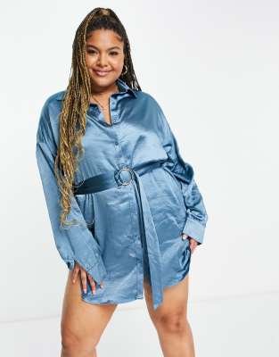 plus satin shirt dress