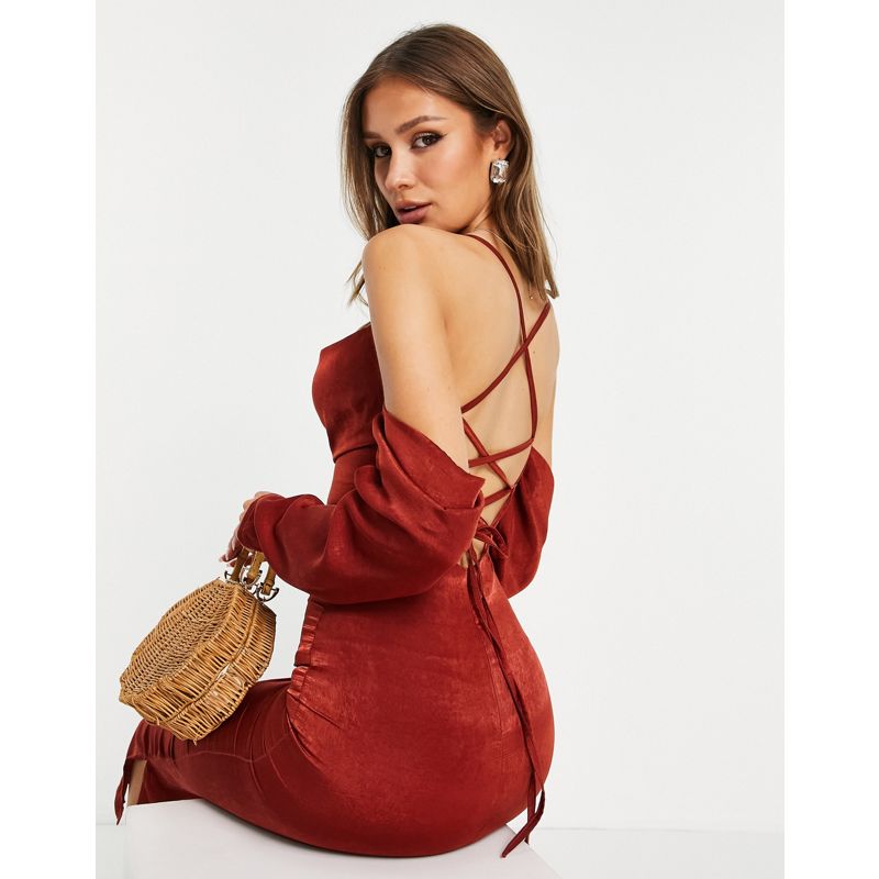 Donna Vestiti Koco & K - Vestito midi con spalle scoperte rosso con lacci sulla schiena