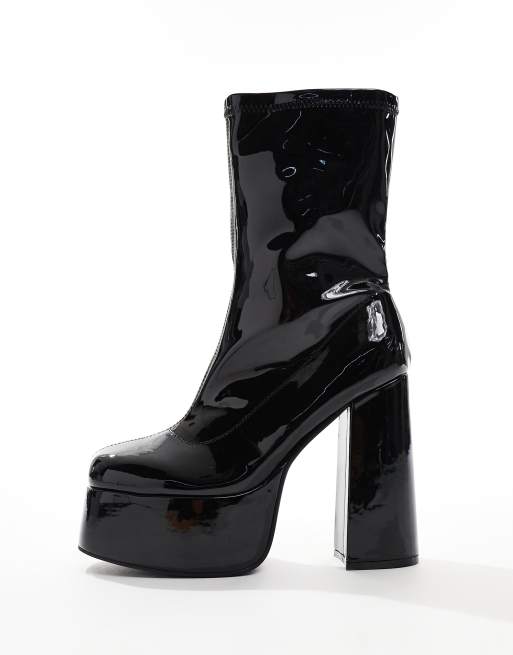 KOI – Ankle-Boots aus schwarzem Lackleder mit Plateausohle und Absatz, 2 von 4