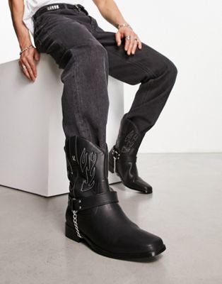 KOI Bronco grey flame western boot in black   - ASOS Price Checker