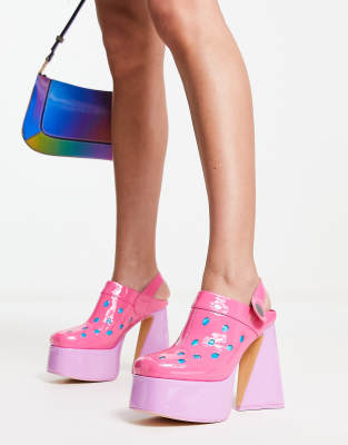 KOI Candyfloss Power Alien heeled clogs in pink