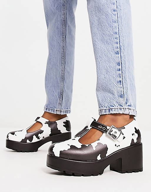 Koi chunky mary jane shoes in cow print  