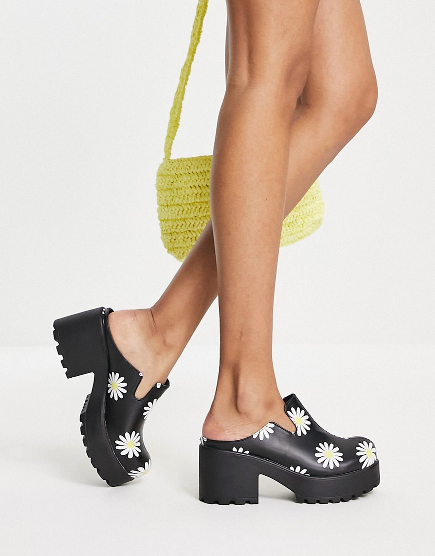 Koi Footwear KOI clog shoes in black daisy print