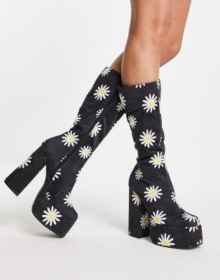 Koi Footwear KOI Crazy Daisy platform knee boots in black