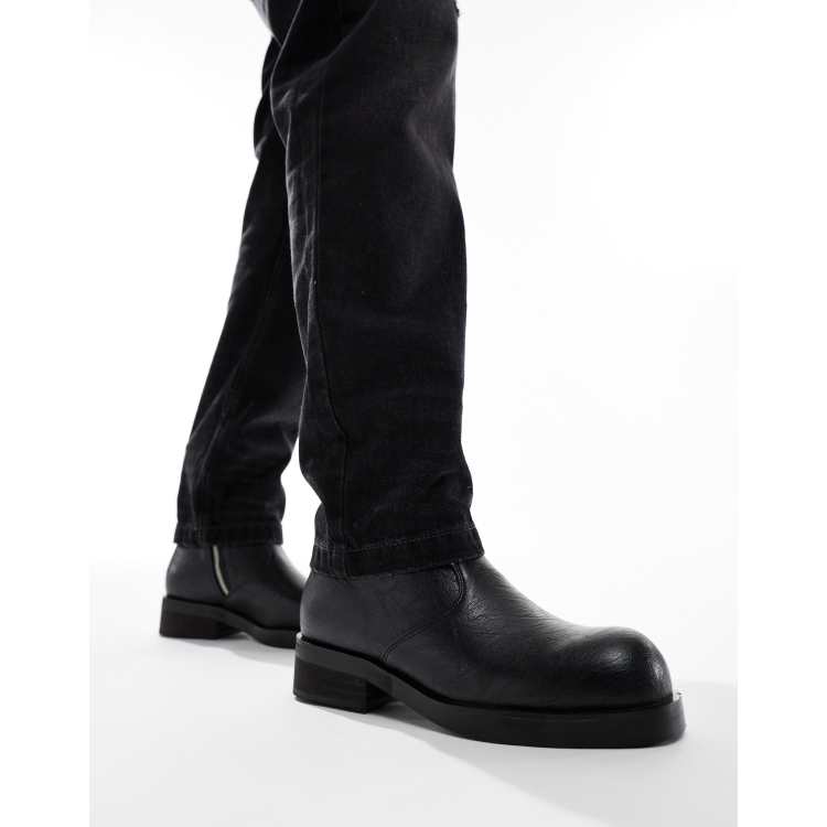 KOI Fateless stacked biker boots in vintage black | ASOS