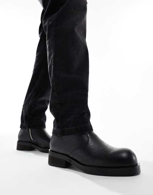 KOI – Fateless – Svarta bikerboots i vintagestil med staplad sula