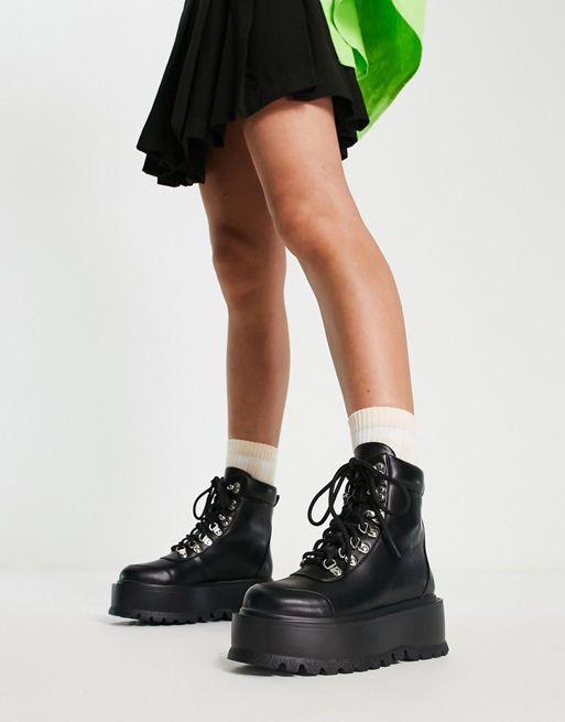 Lamoda Platform lace up ankle boot in black Exclusive to ASOS