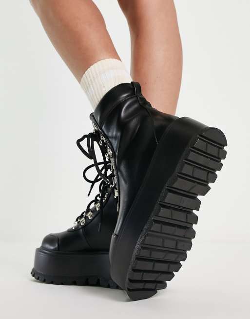 Koi flatform lace up boots in black