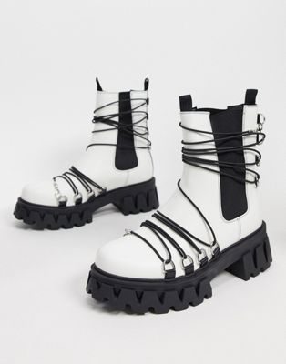 Koi Footwear Allegiance vegan chunky boots with black laces in white | ASOS