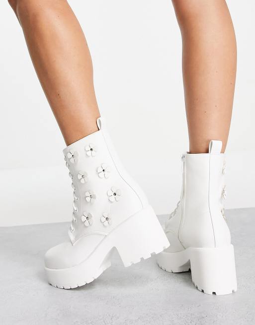 Koi Footwear - Amabalis - Bottines avec semelle plateforme avec fleurs en relief - Blanc - WHITE, 3 de 4