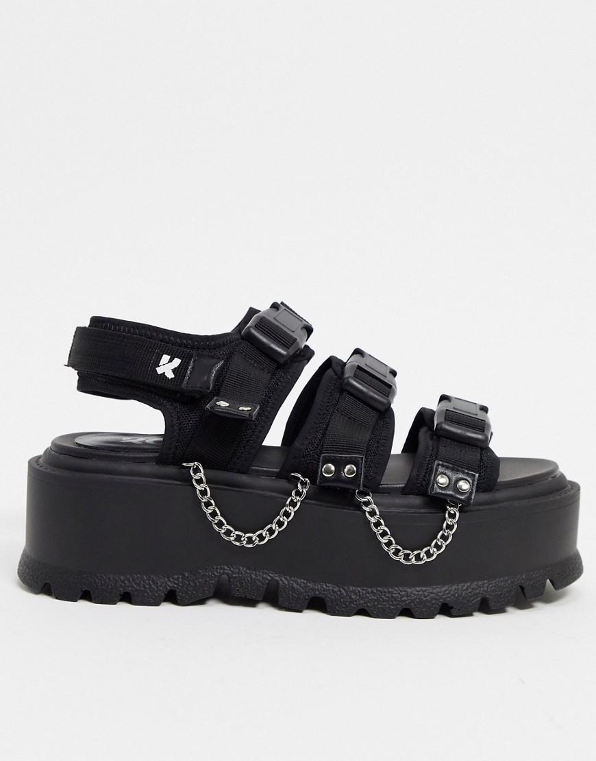 Koi Footwear – Cascadia – Svarta grova sandaler i veganskt material med kardborre och kedja