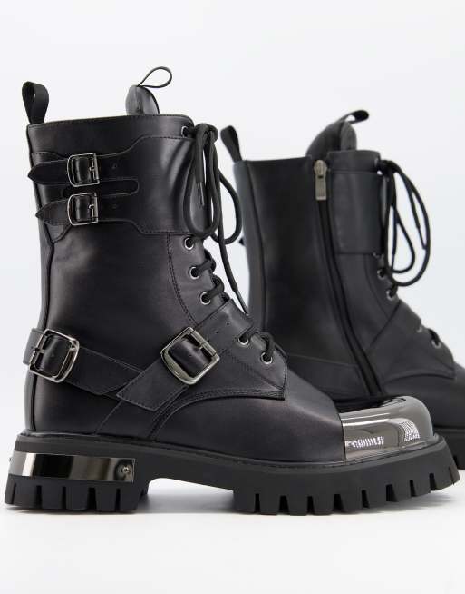 Koi footwear chunky boots with metal toe cap BLACK