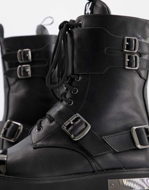 Koi footwear chunky boots with metal toe cap - BLACK, 3 of 4