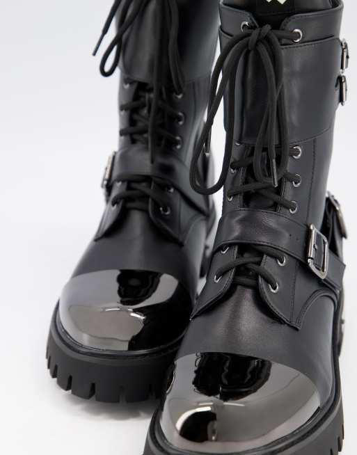 Koi footwear chunky boots with metal toe cap - BLACK, 4 of 4