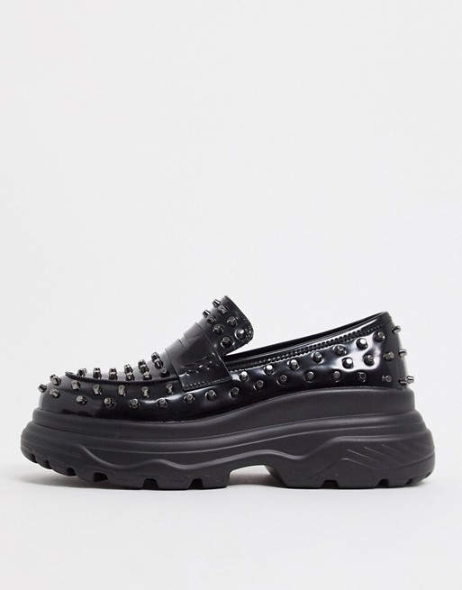 Koi Footwear chunky loafers with all over studs in black