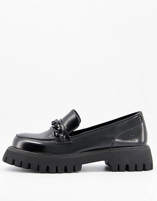 Koi footwear chunky loafers with chain detail in black - BLACK
