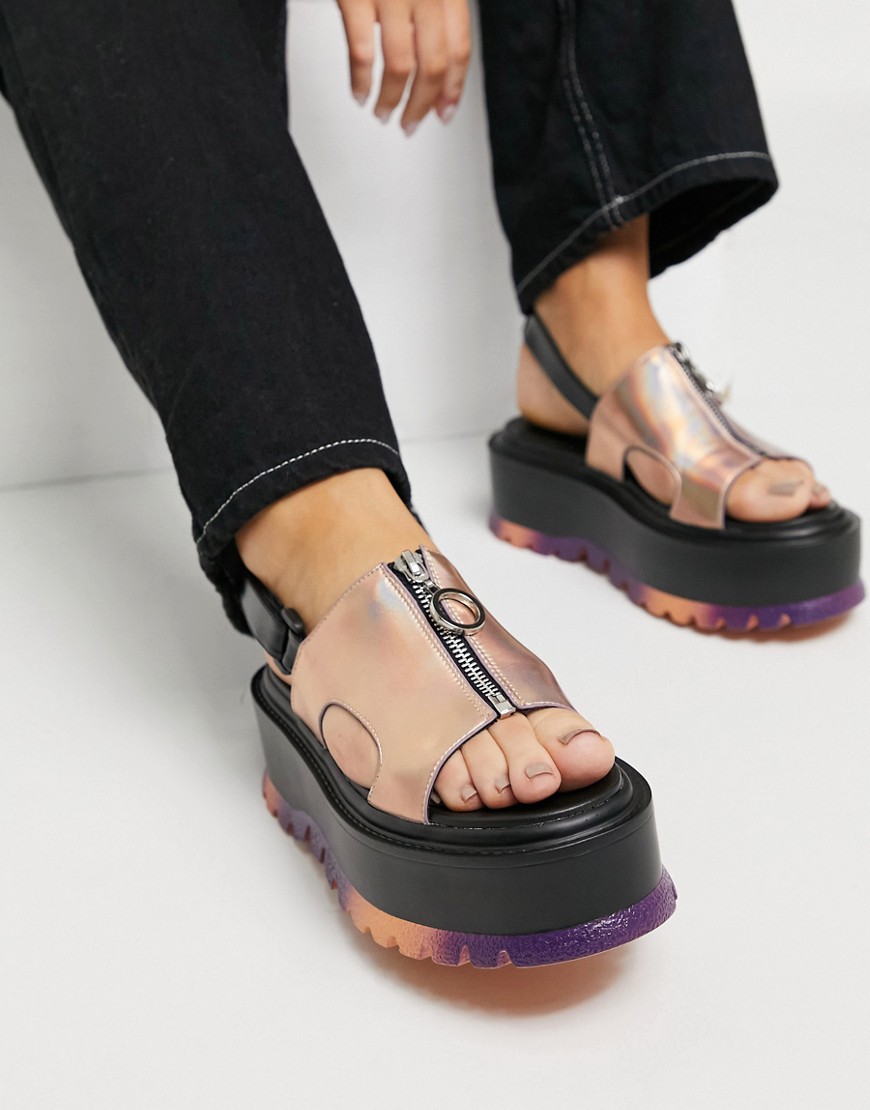 Koi Footwear – Crimson Aura – Orange holografiska sandaler med grov sula i veganvänlig design-Svart