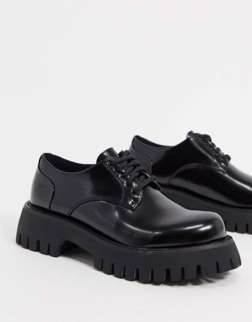 Koi Footwear Eagle vegan chunky lace up shoes in black ASOS