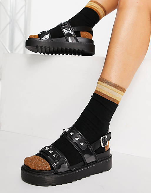 Koi Footwear vegan flatform sandals in black with vinyl straps