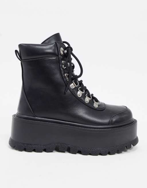 Koi Footwear - Hyrda - Sorte veganske flatform-vandrestøvler, 2 af 4