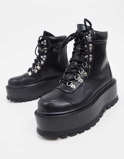 Koi Footwear - Hyrda - Sorte veganske flatform-vandrestøvler, 4 af 4