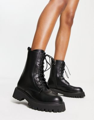 Koi lace up biker boots in black
