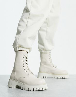 Koi Footwear lace up boots in beige - ASOS Price Checker