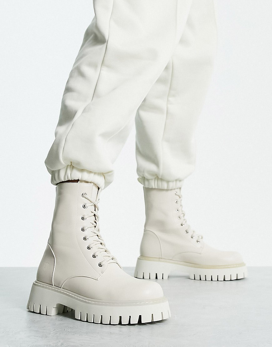 Koi Footwear lace-up boots in beige-White