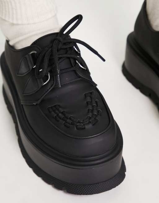 Koi Footwear lace up creeper shoes in black ASOS