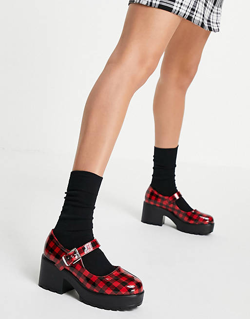 Koi Footwear Mary-Jane vegan chunky heel shoes in red check