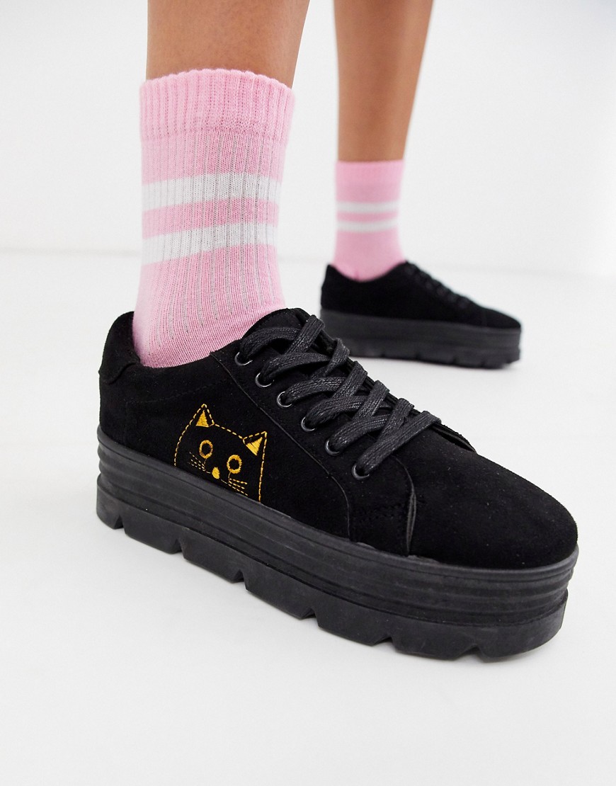 Koi Footwear – Michi – Svarta veganska sneakers med kattdetalj