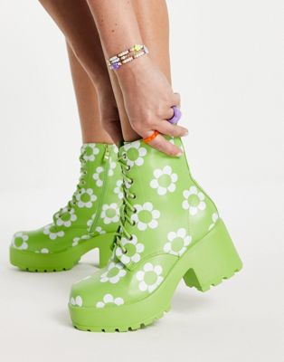 Koi Footwear Orchis vegan platform boots in green floral