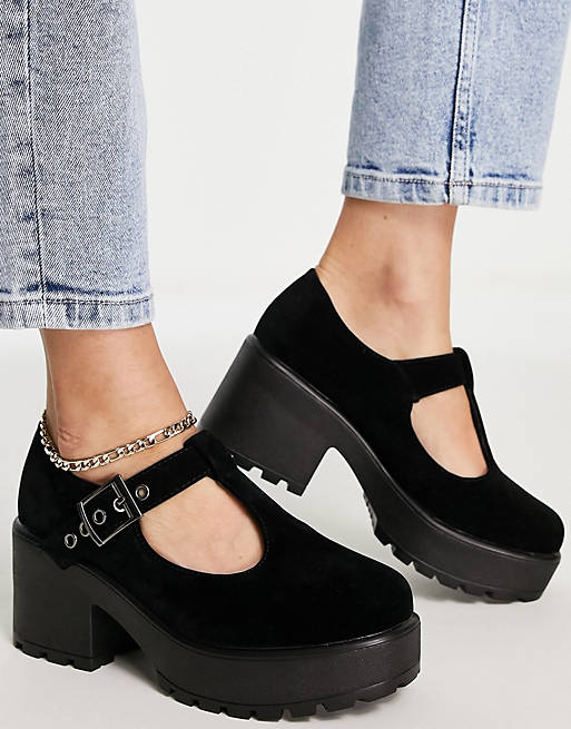 Koi Footwear Sai Mary Jane heeled shoes in black faux suede - BLACK