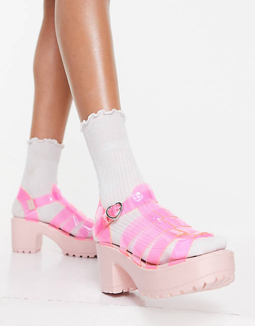 Koi Footwear Sii chunky heel sandals in pink vinyl