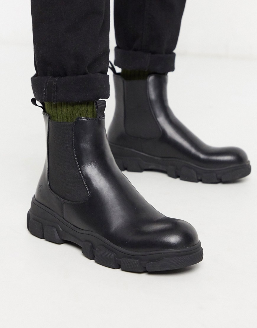 Koi Footwear — Sorte chunky veganske Chelsea-støvler
