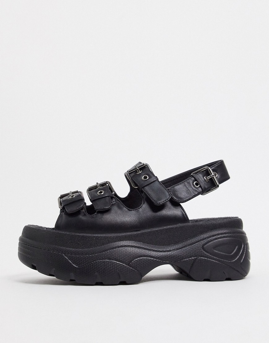 Koi Footwear - Sorte veganske flatform-sandaler i chunky design