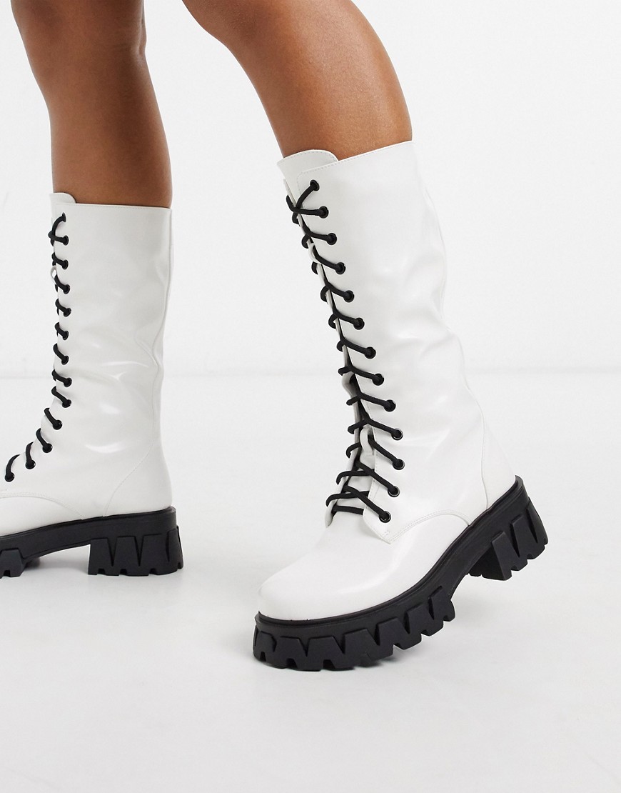 Koi Footwear - Trinity - Stivali a metà polpaccio stringati in pelle vegan bianchi-Bianco