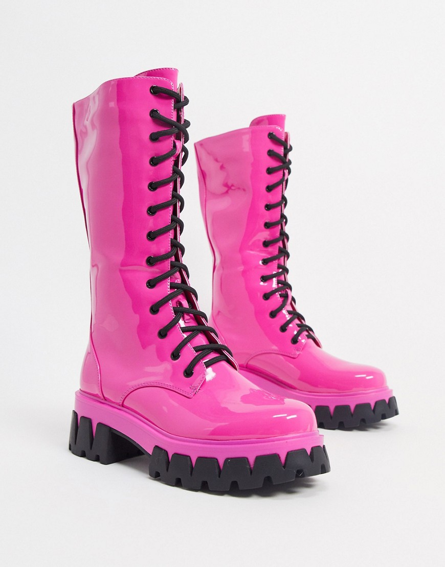 Koi Footwear - Trinity - Vegan laarzen tot de kuit met veters in roze