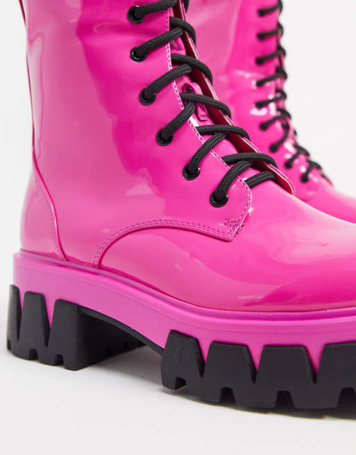 Koi Footwear Trinity vegan lace up chunky boot in pink | ASOS