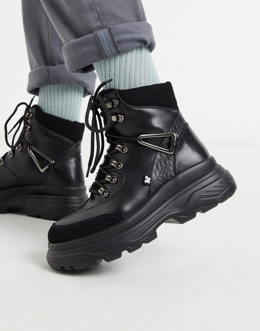 Koi Footwear Vegan black chunky hiking boots in black